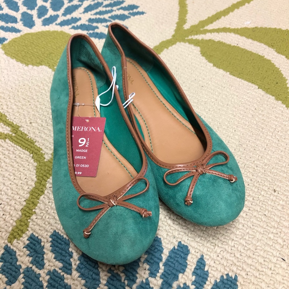 Merona Green Flats with Brown Accents